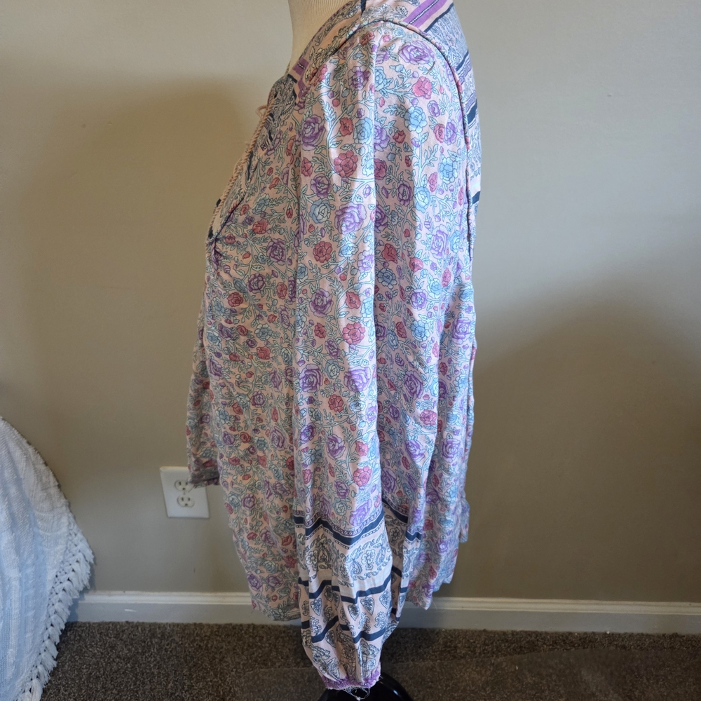 Lucky Brand Pastel Paisley Lace-Up Peasant Tunic - Picture 11 of 11